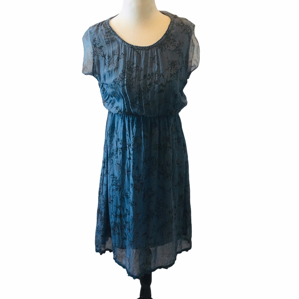 GIULIA 100% Silk Made in Italy Blue Boho Dress L - Picture 3 of 11